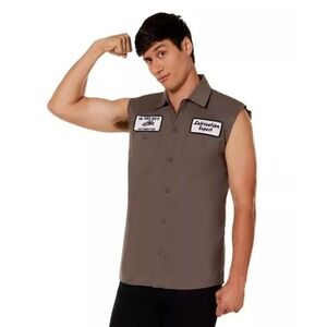 Spirit In And Out Automotive Work Shirt Mens S Gray Sleeveless Patch Halloween